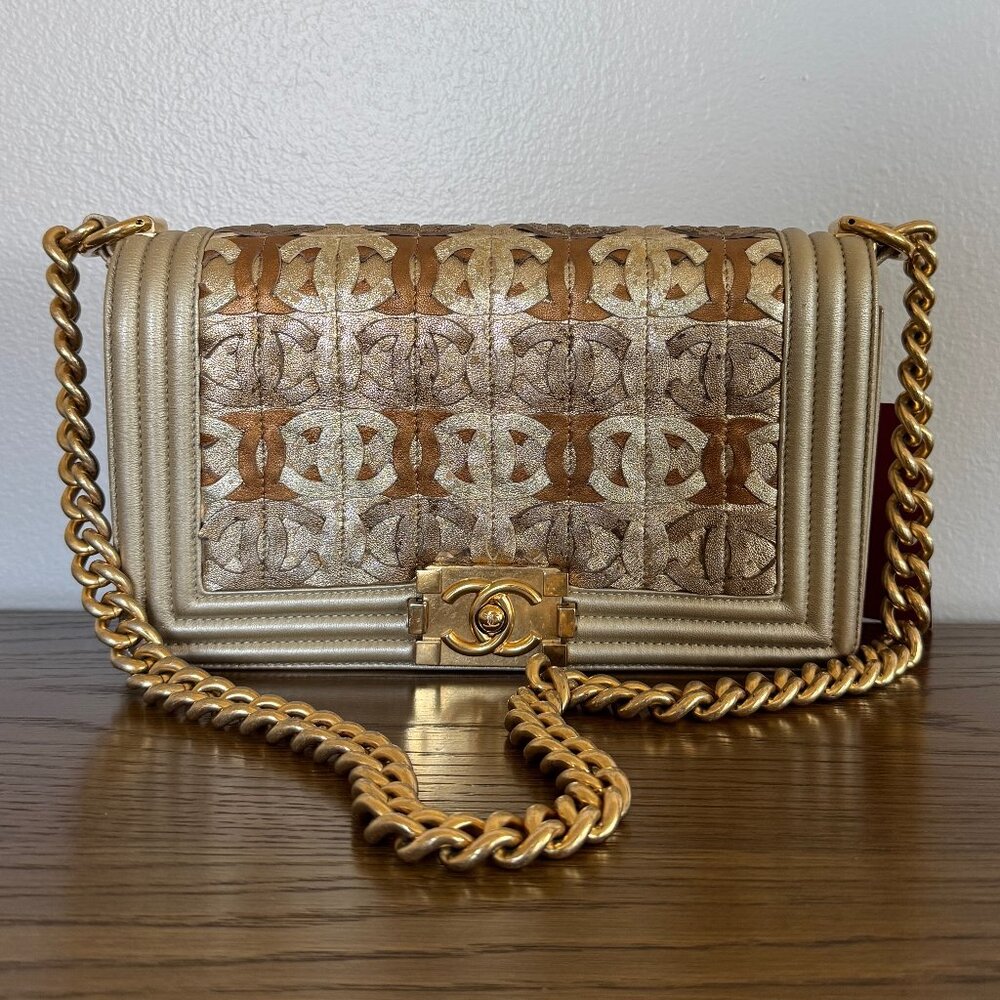 CHANEL LEATHER Boy Bag Dubai Gold